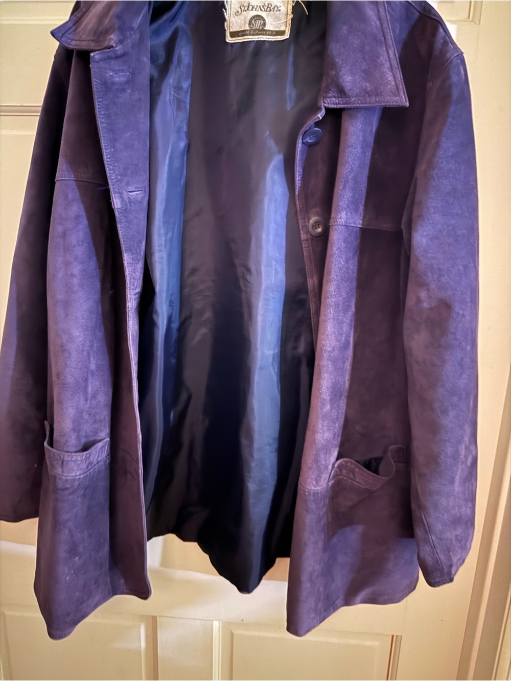 St. John's Bay Purple Suede-Look genuine leather exterior Button Front Jacket - Picture 4 of 12